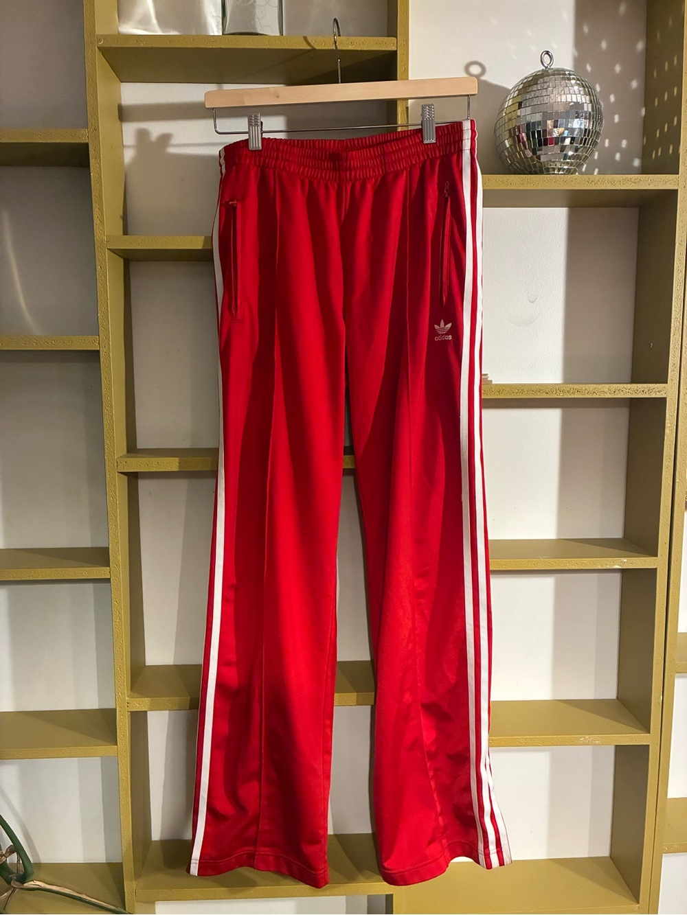 adidas Red Track Pants with White Side Stripes